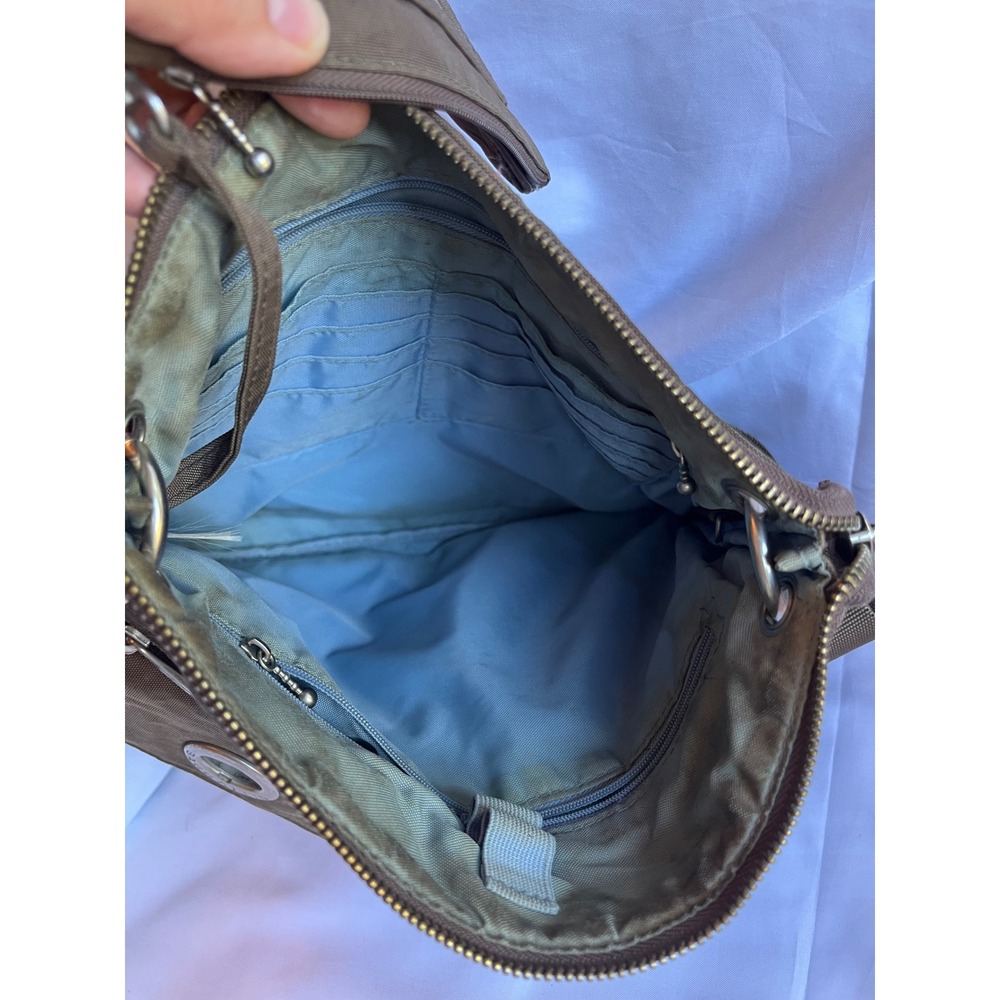 Baggallini Sydney Crossbody Travel Bag Multi Pocket Nylon Messenger Purse Khaki - Picture 3 of 8